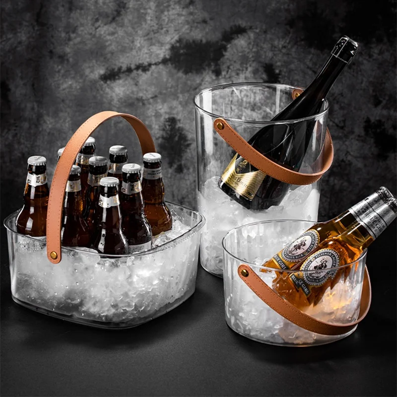 Custom Belt Cooler Portable Beer Ice Bucket Storage Baskets Champagne Bucket Acrylic Ice Buckets