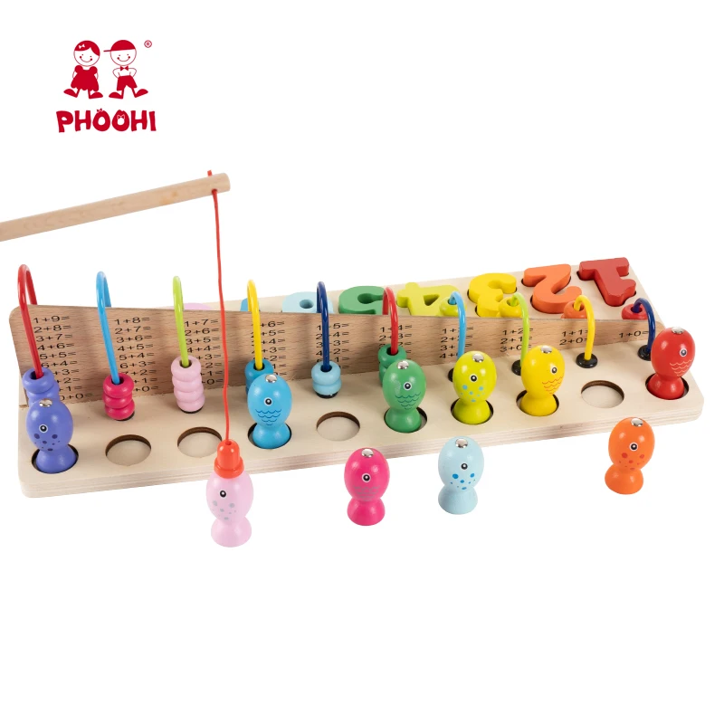 Children Montessori Play Baby Number Abacus Fishing Wooden Educational Toy For Kids