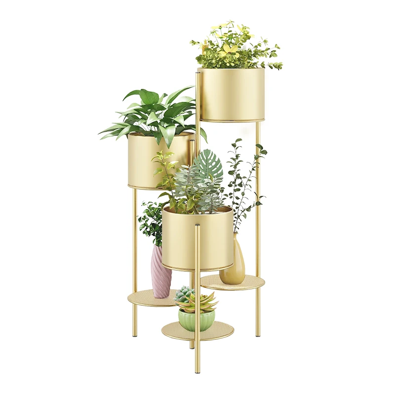 Nordic Simple Multi-layer Foldable Standing Metal Plant Rack Flower Pot Stand for Home