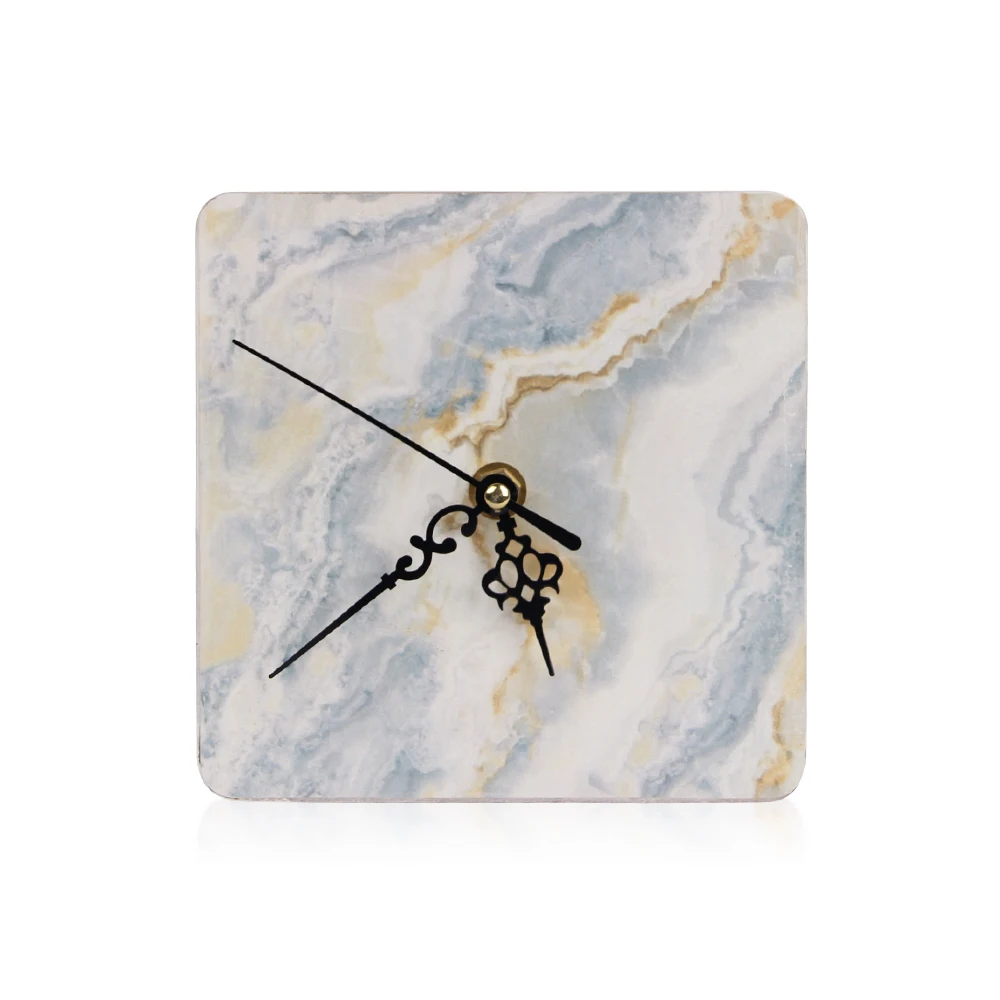 
Square hexagon marble pattern wood wooden table desk clock 