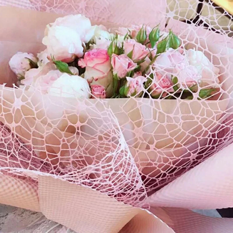 Korean Flower Bouquet Wrapping Paper Rose Waterproof Mesh Pink R Size 60*60cm Offset Printing Mixed Pulp Chemical Pulp Recycled