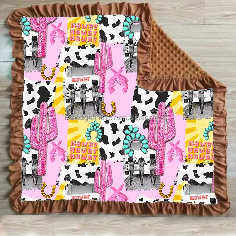 Custom 2022 Hot Sale Warm Western Style Double Layers Cowboy Dot Baby Swaddle Blanket Super Soft