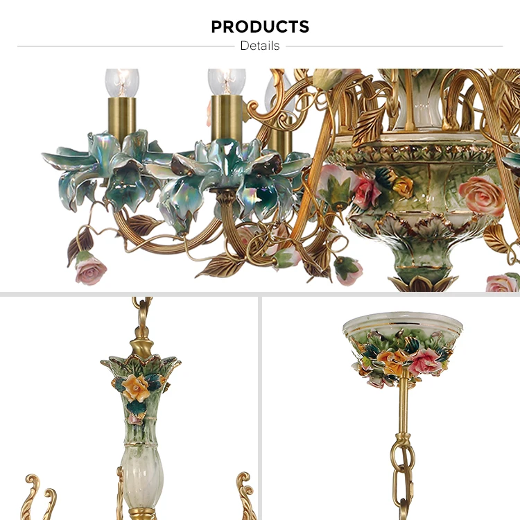 Antique French Chandelier Pendants Blue,Pink & Purple Colorful Porcelain & Brass 6/8 Lights