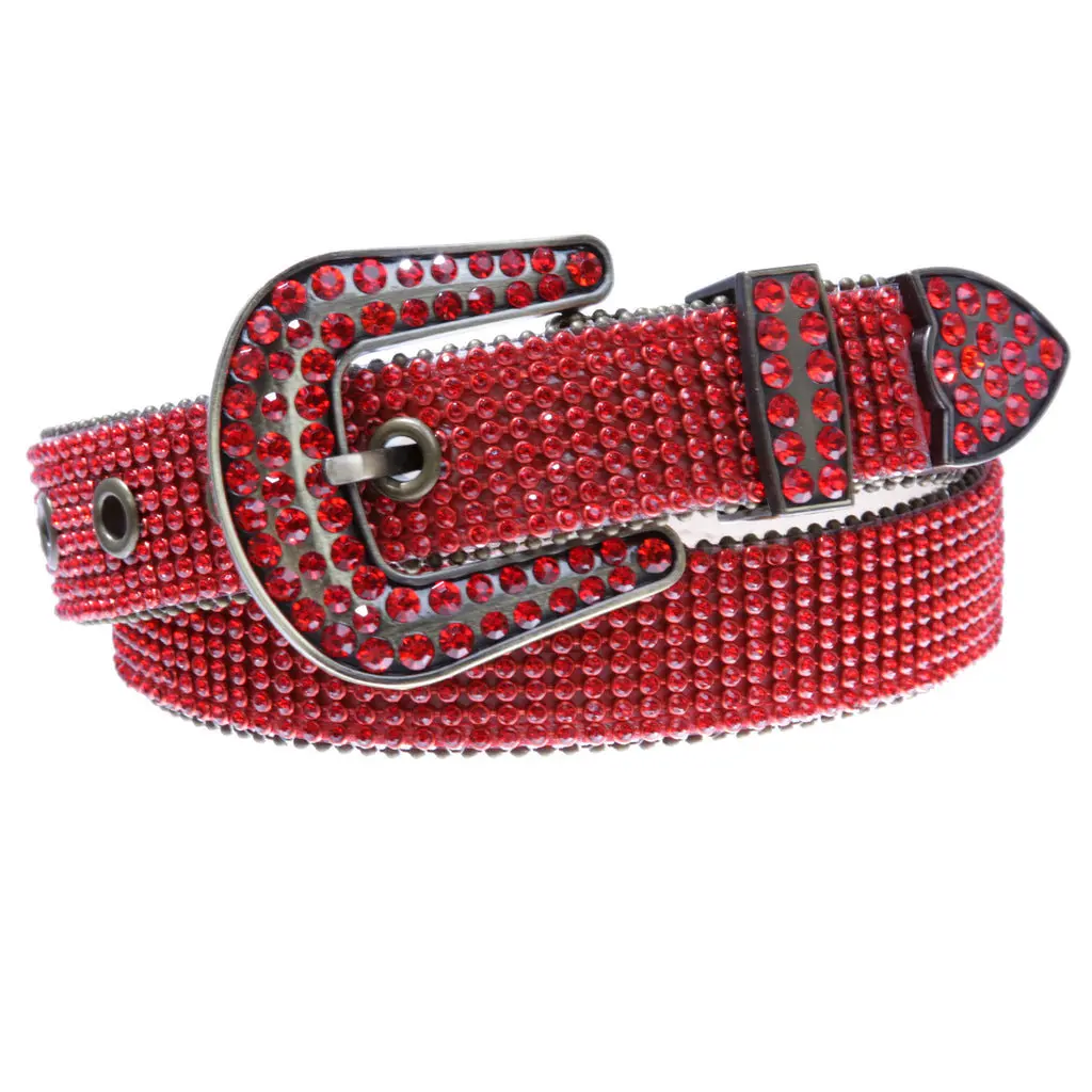 Casual Kids Cowboy Cowgirl Classic Western Alligator Rhinestone Crystal Studded Boho Concho Skinny Leather Belt