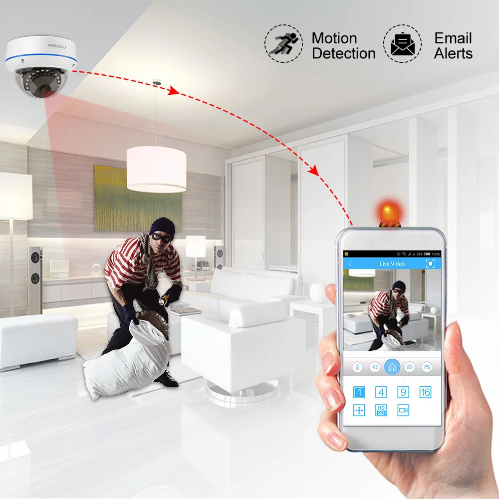 Misecu metal 2.8mm lens 5mp camera ir night vision h.265 poe ip camera dome onviif one way audio