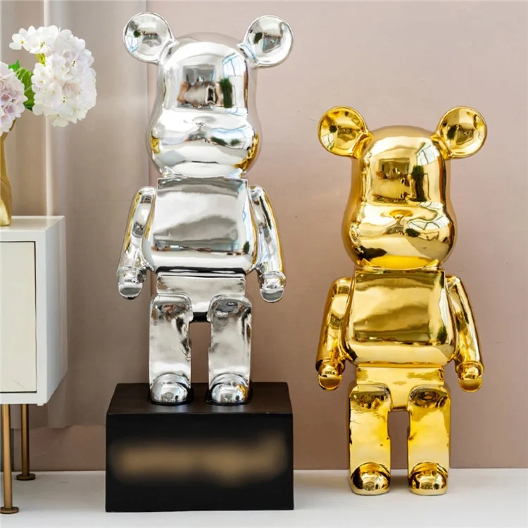 Silver Large Modern Art Cartoon Resin Bear Brick Statue Model Bearbrick Fiberglass Sculpture