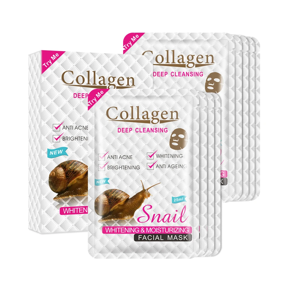 Wholesale Skin Care Snail Collagen Sheet Organic Facial Whitening Hydrating Private Label Face Mask