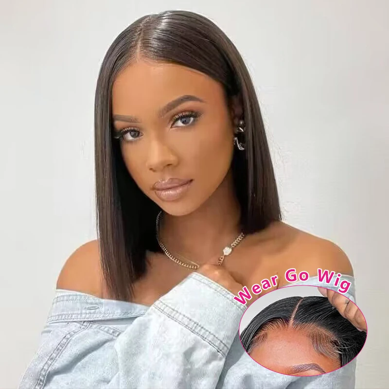 Wear And Go Glueless Wigs For Women Human Hair Silk Straight Short Bob Wig Ready To Go Pre Cut Lace Air Wig Sale For Summer