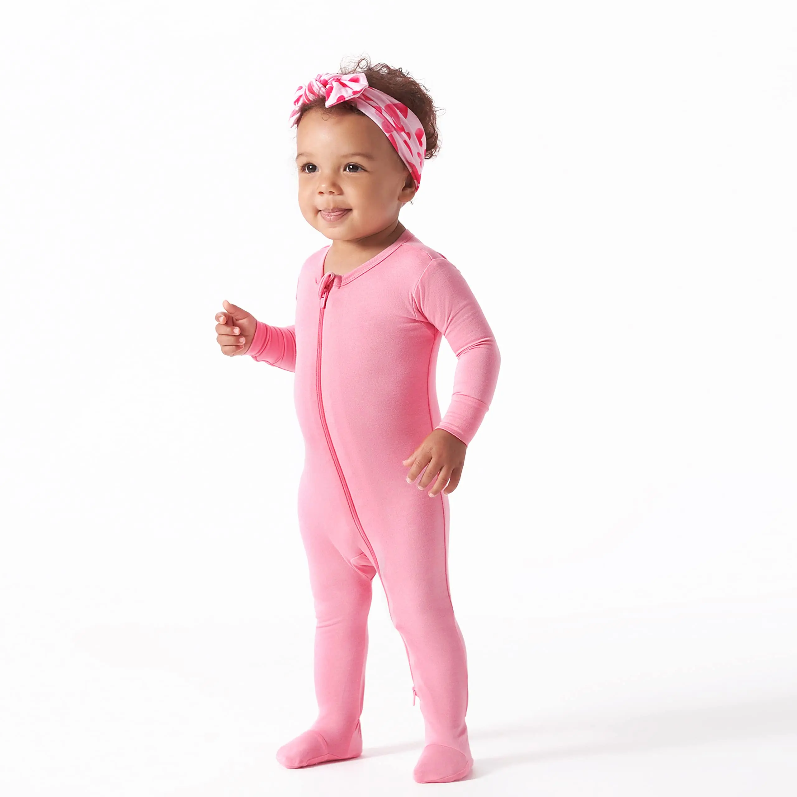 Wholesale Organic Bamboo Viscose Toddler Pajamas Sustainable Baby Pajamas Eco Friendly Luxury Plain Pink Baby Zip Onesie