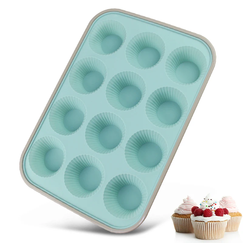 12 Holes Muffin Cake Pan Non Stick Kitchen Microwave Bakeware Baking Mold Silicone Cake Pan Molds for Baking