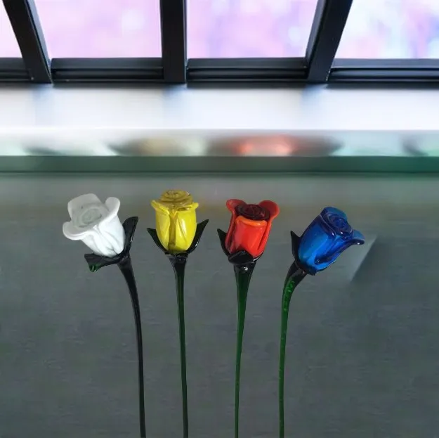 Hand Made Folk Art Glass Rose Home Decoration Long Stem Glass Tulip Murano Glass Figurine Modern Hand Blown Flower