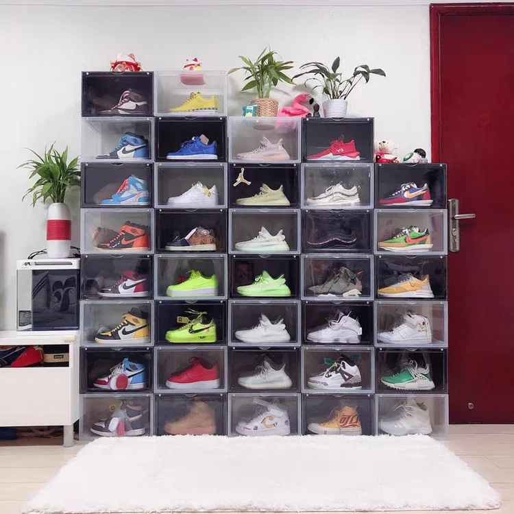 Plastic stackable pink folding clear shoe box louboutin