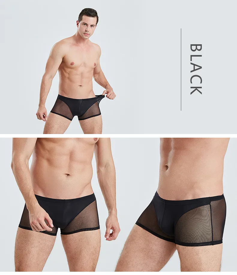 Трусы-боксеры мужские сетчатые полупрозрачные шорты-боксеры пикантное нижнее белье