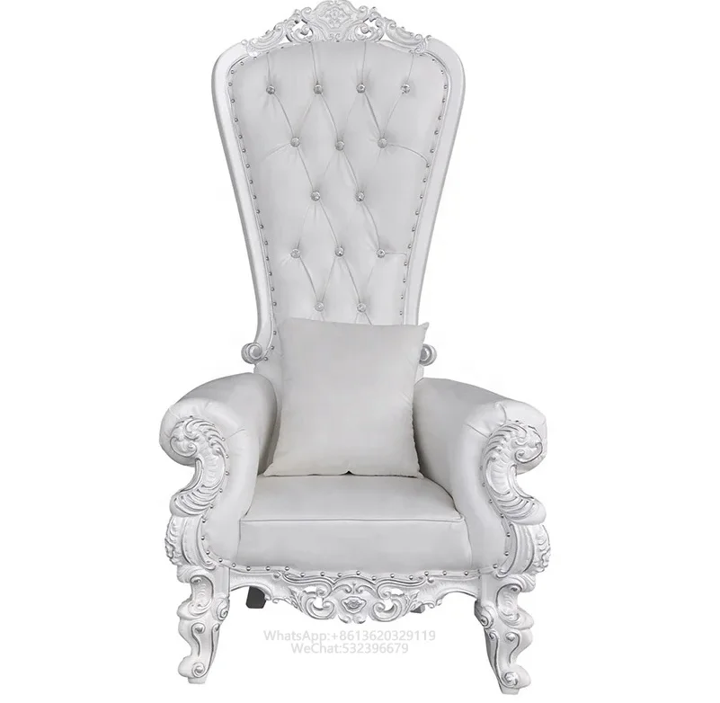 High-Back Big Head Gilded Wood Carved Luxury Throne Chair White Leather Event Wedding Rental for Banquet Bar Lobby
