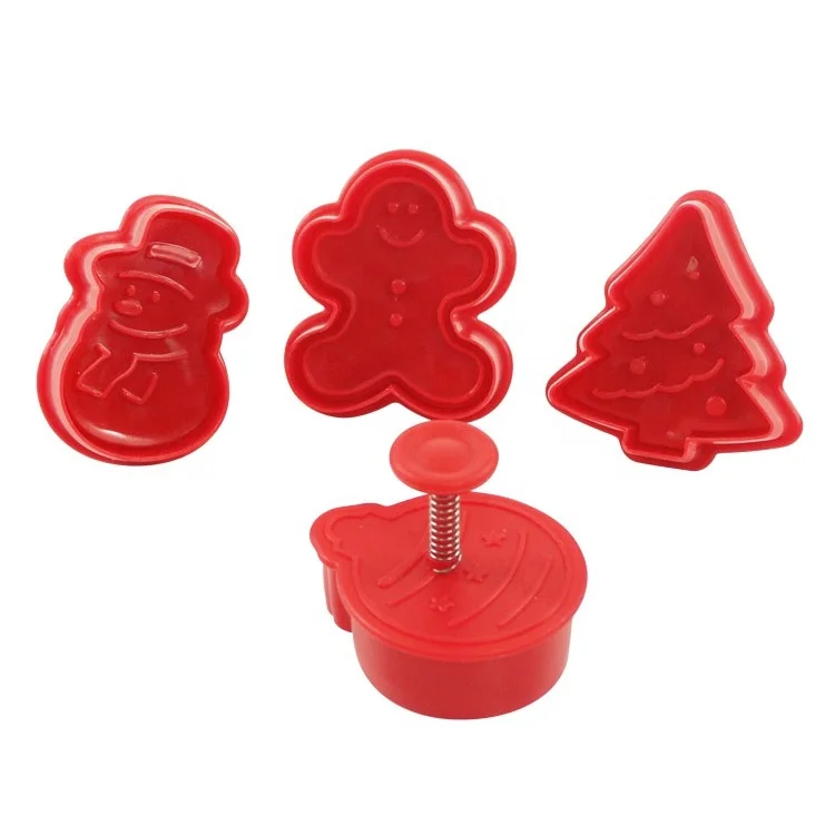 
Custom tree gingerman ball snowman press fondant biscuit press plunger mold christmas cookie cutter set 