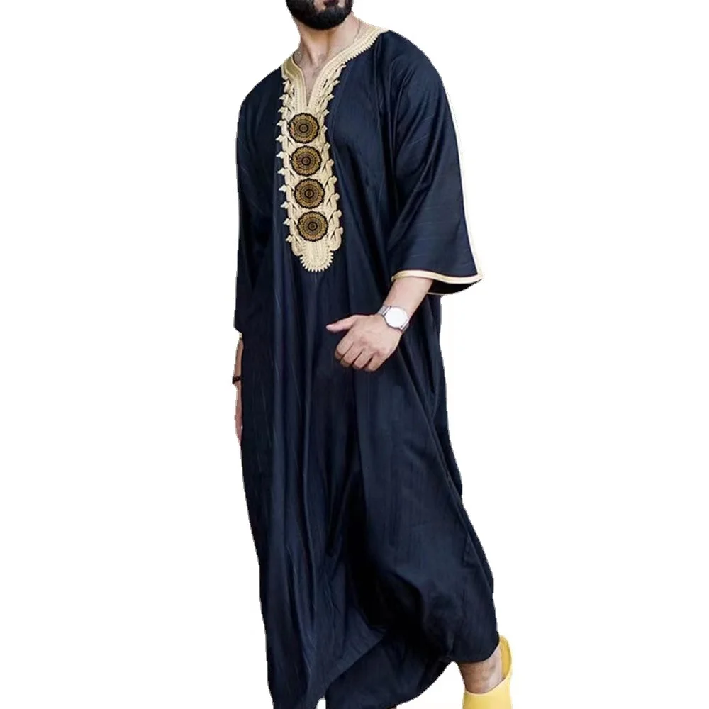 2022 new design cotton linen long shirt muslim ramadan dress for younger men clothing