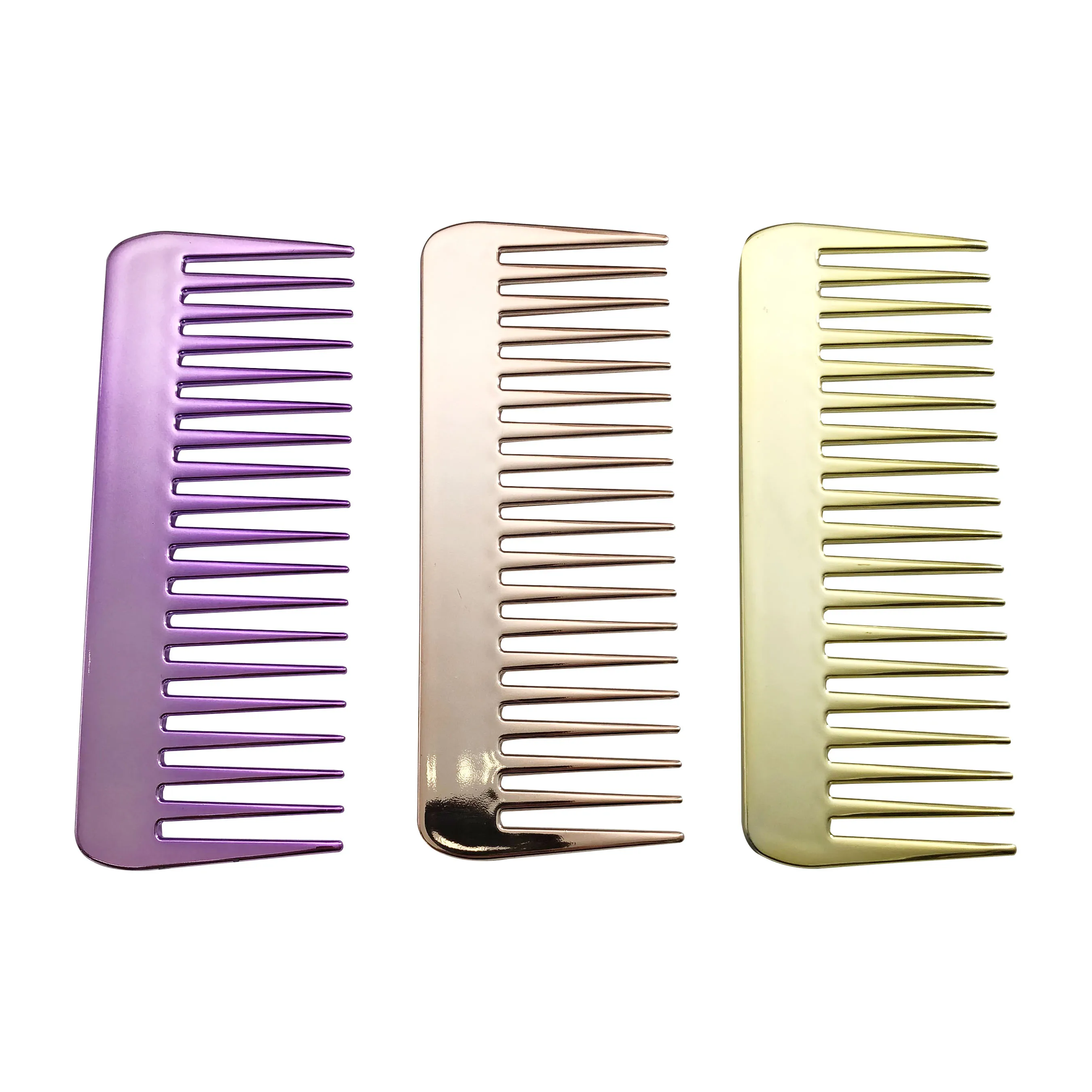 RTS Custom Logo Professional Hair Detangling Acetate Fiber Electro Plating Gold Wide Tooth Comb