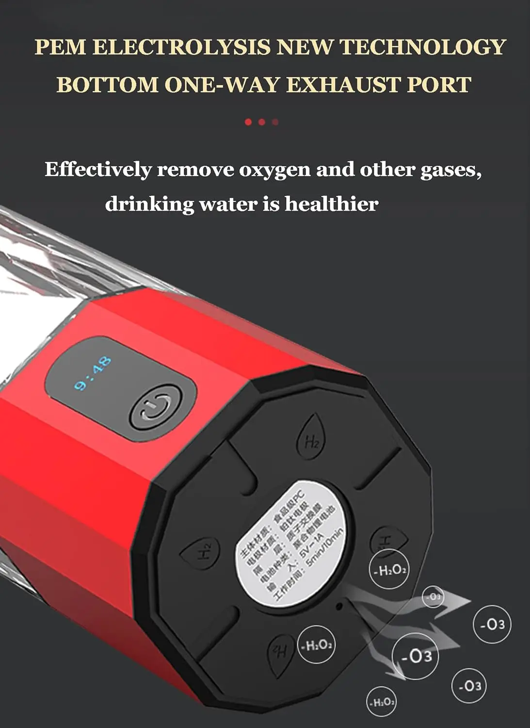 HB-12B Portable Hydrogen Water Ionizer Machine Hydrogen Water Bottle Generator 6000-8000 PPB