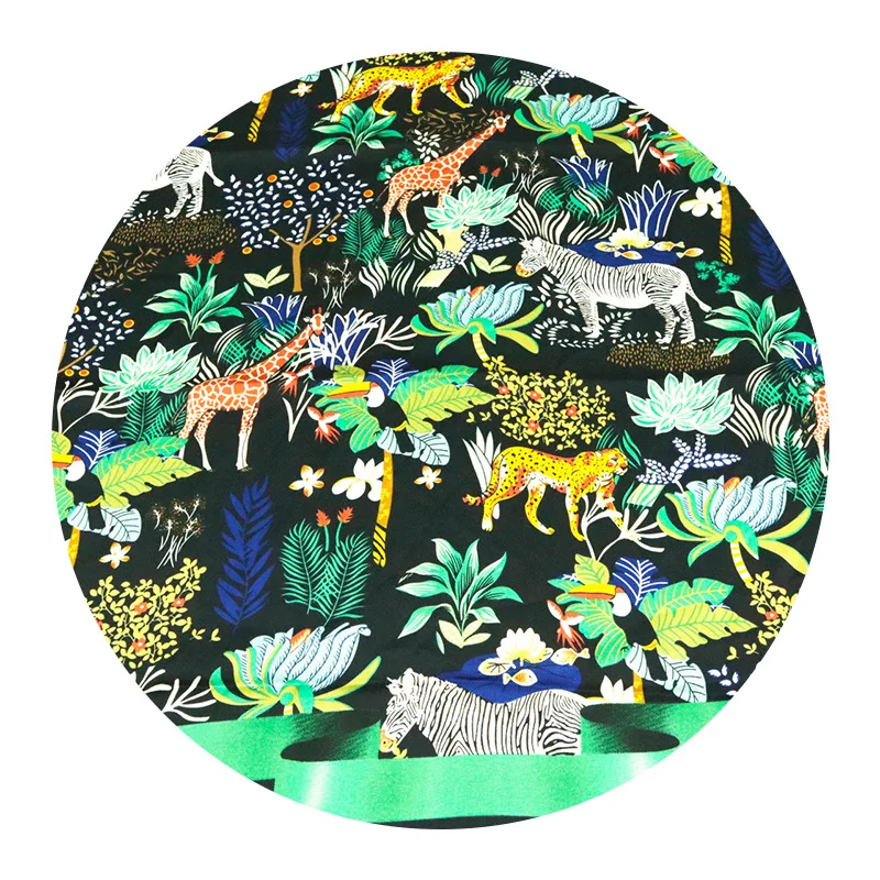 RL 2022 Hot sale digital printed Safari animals solid double-sided twill satin fabric