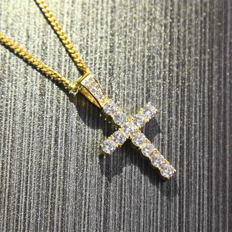 2020 Trendy Hip hop rap cross white diamond paved gold silver cross necklace