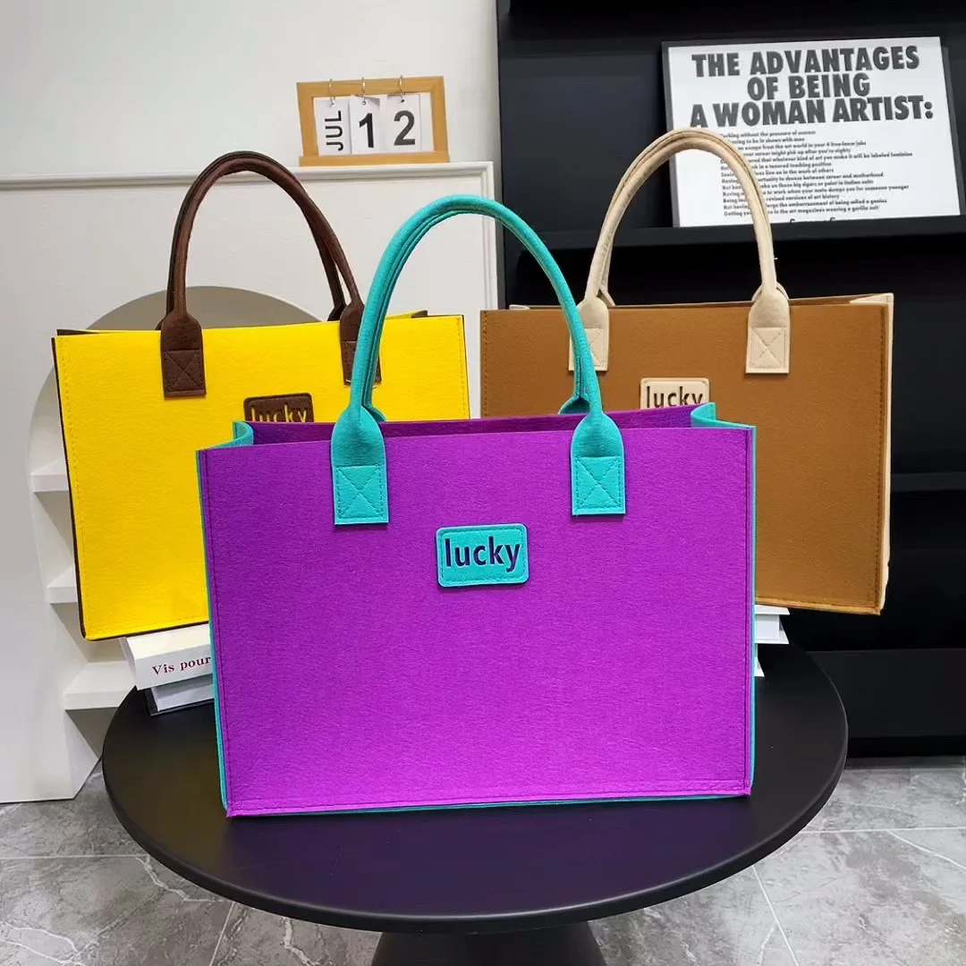Wholesale New Large Capacity Single Shoulder Felt Shopping Tote Bag With Custom Logo