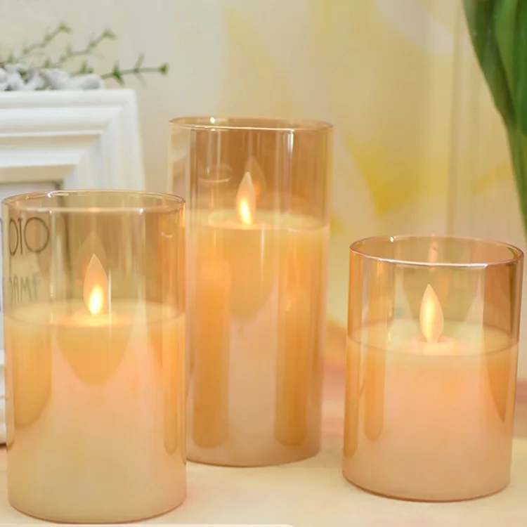 Battery Operated Candle Light Moving Wick Flickering Pillar Led Candles In Clear Glass Remote With Artificial Flame