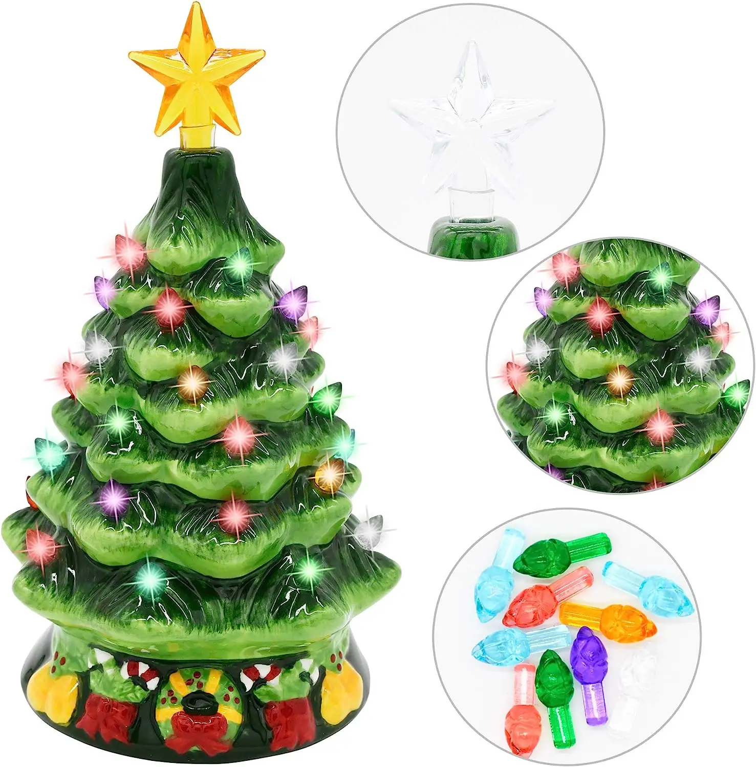 Home Office Tabletop Decoration Multicolored Lights With Star Topper Ceramic Christmas Tree