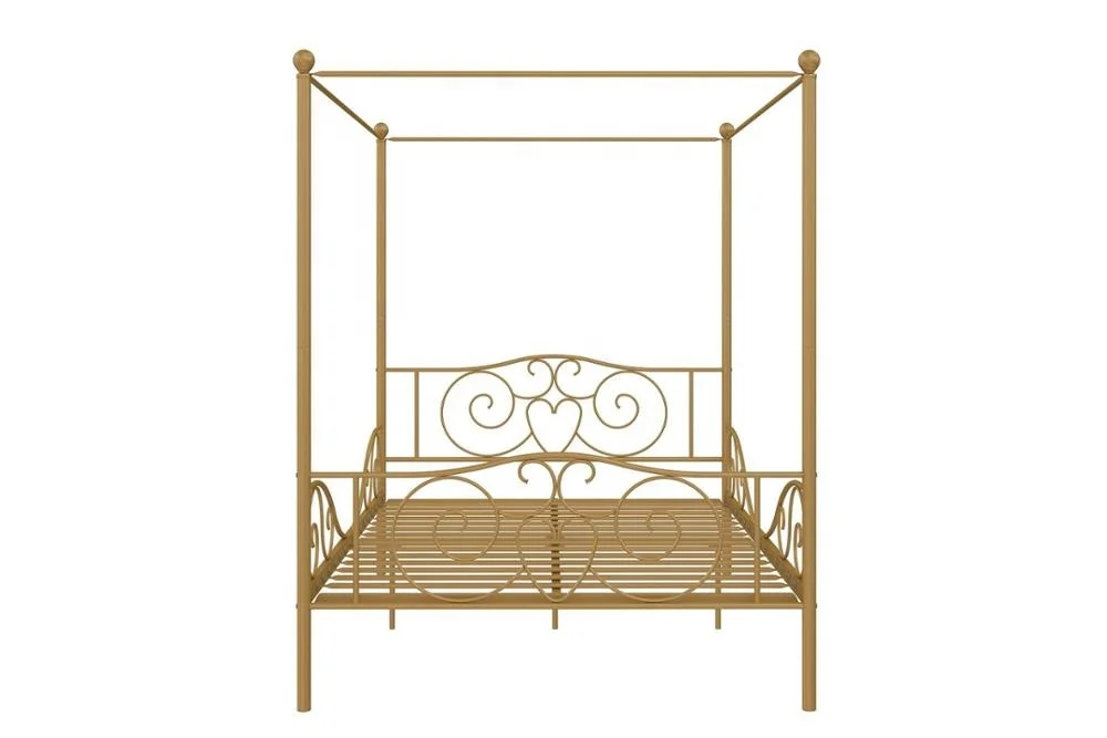 luxury adult metal princess canopy bed gold colour iron bed frame with four poster