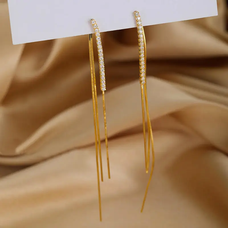 2023 Korea S925 Silver Earrings Flash Diamond Tassel Earrings High end Sense Slim Summer Trendy Designs Long Earrings For Women