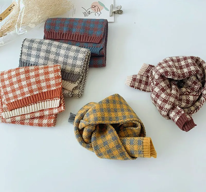 Kids new fashion spring autumn winter child knitted plaid scarf for boys and girls