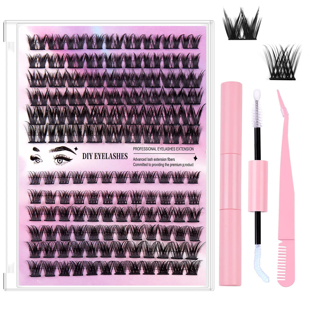 Grafting Cluster Segment Long DIY Lash Kit Superfine Eyelash DIY Kit Natural at Home Hand Made Synthetic Hair Black Cotton Band