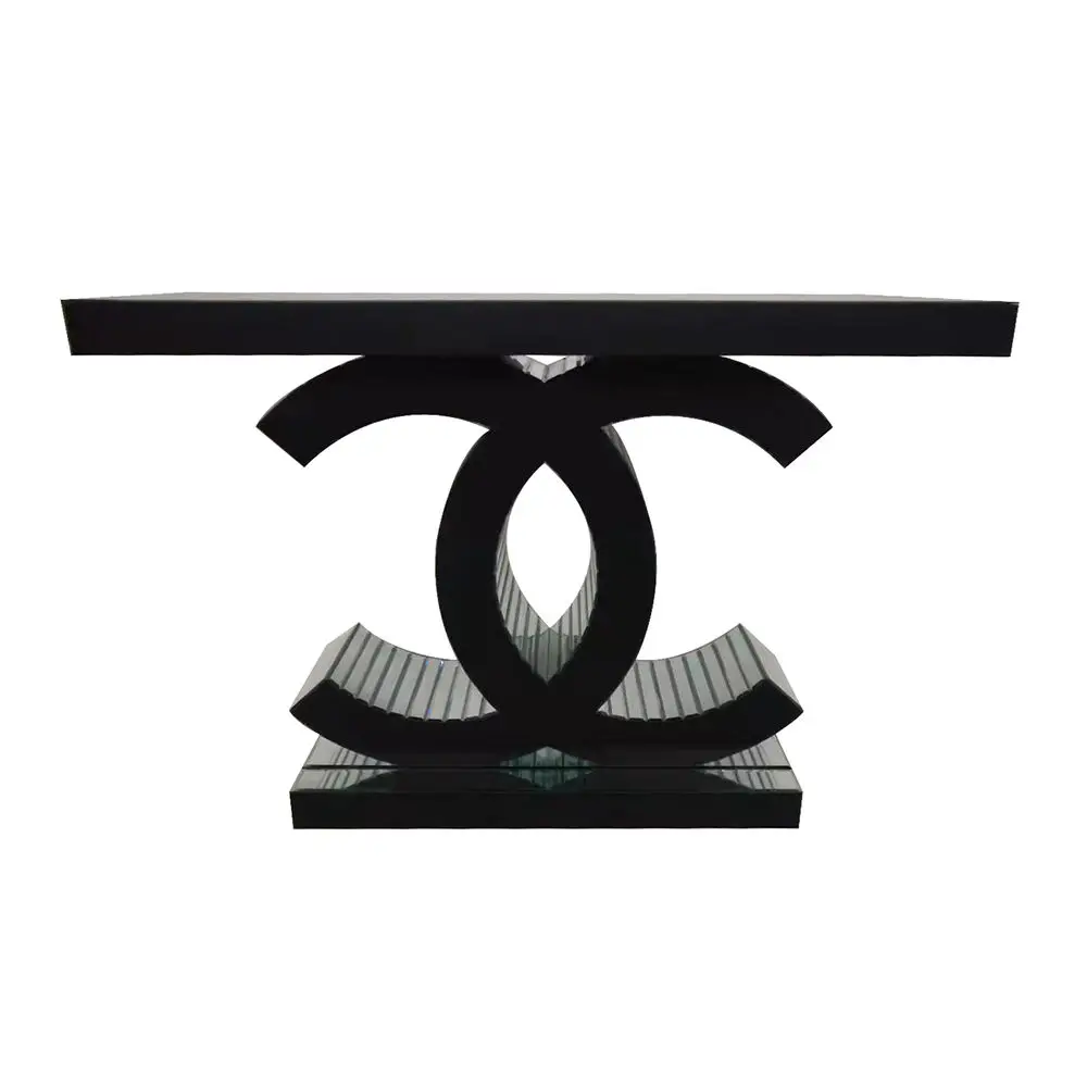 High Quality double c shape mirrored crushed crystal living room furniture curved Side Silver glass console entryway tables