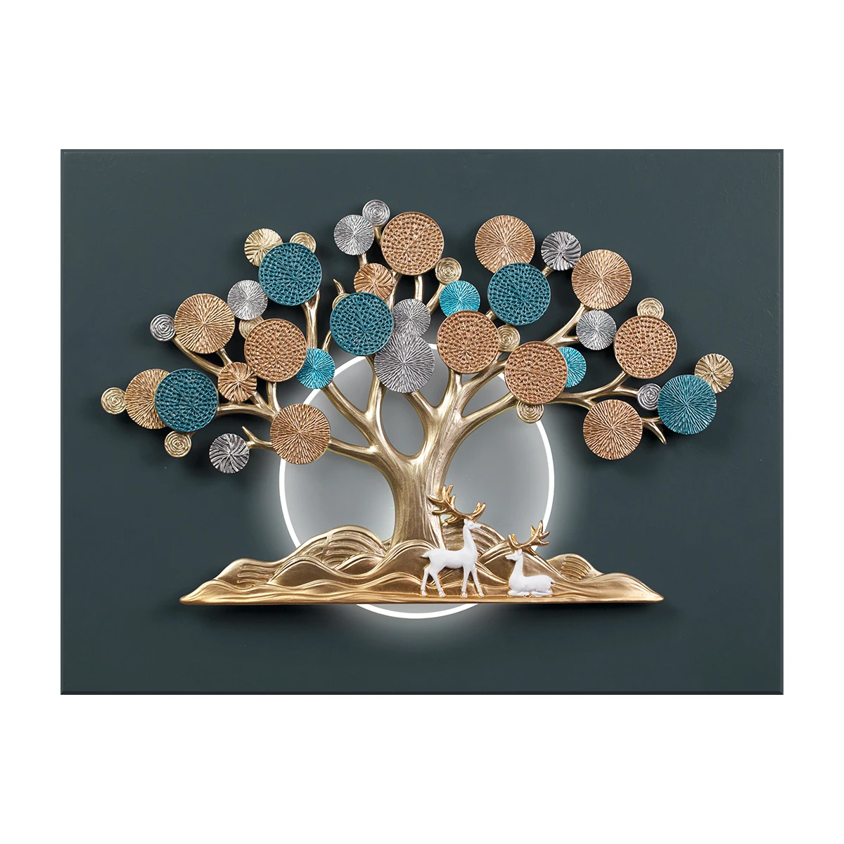 Hot Selling LED Light Small Size Luxury Iron Study Bedroom Wall Decoration Creative Metal Golden Tree Wall Table Decoration