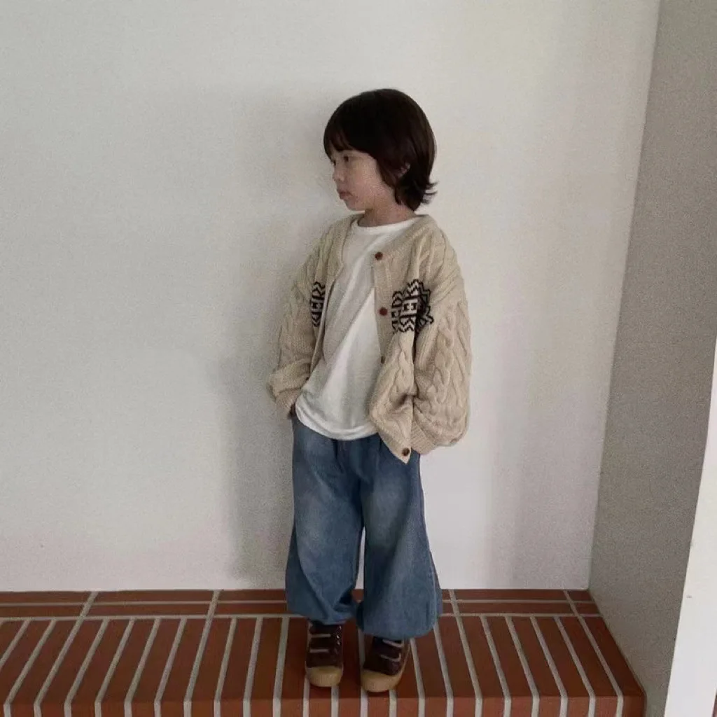 Wholesale Infant Toddler 1PCS Knitted Sweater Baby Girl Boy Winter Fall Long Sleeve Outwear Oversize Cardigan Kids Clothing Coat