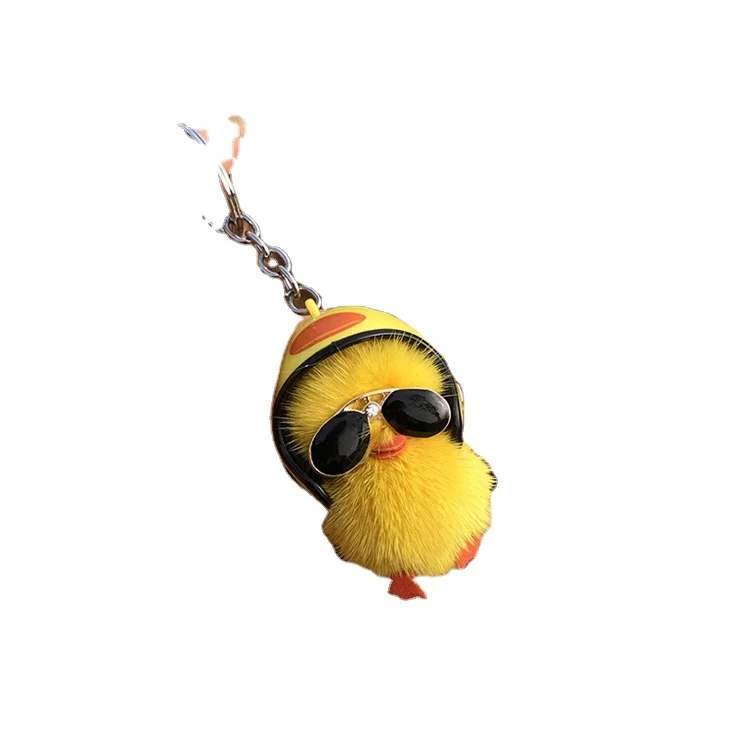 2022 New Soft Stuffed Custom Keychains Mini Cute Mink Fur Keychains Little Yellow Duck Plush Toys Baby Net Red Decoration OEM