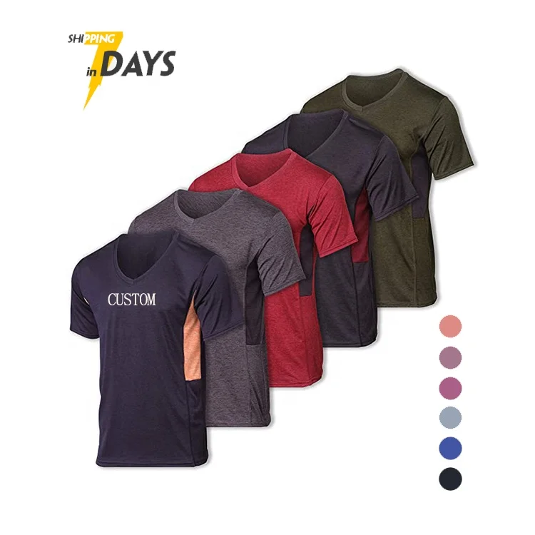 
High Quality Gym Wear Men Four Way Stretch Polyester Elastane Mens Short Sleeves Mens Fitness Clothing 