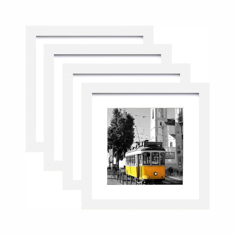 Wholesale Pine Solid Wooden Photo Frame in White Square 5x5 6x6 7x7 8x8 10x10 Sizes with Wood Clip for Poster