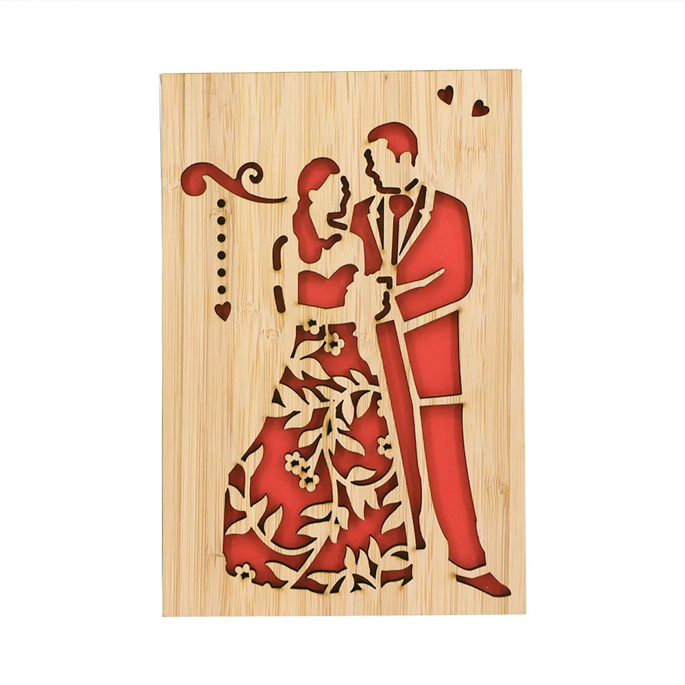 Personalized Custom OEM handmade laser cut bamboo wooden love wedding invitation Greeting cards