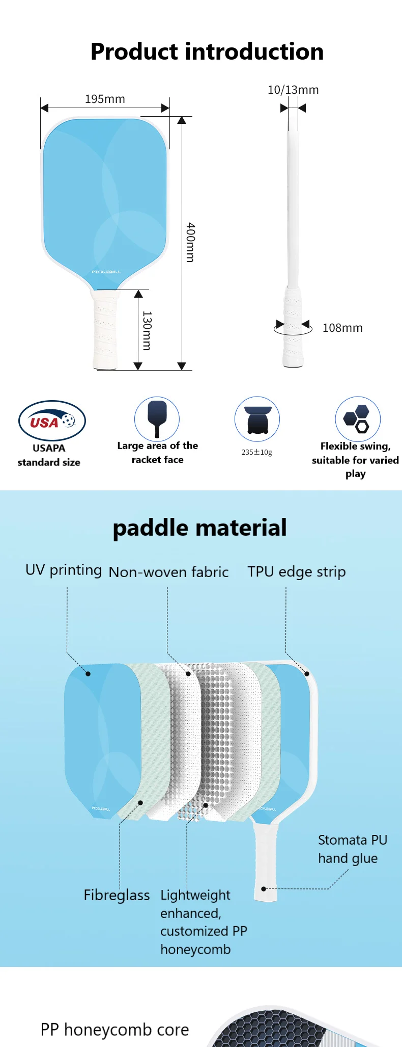 High Quality glass fiber Professional Pick Racket Kids Training Pickle Ball Racket beach Tennis Racket Pickleball