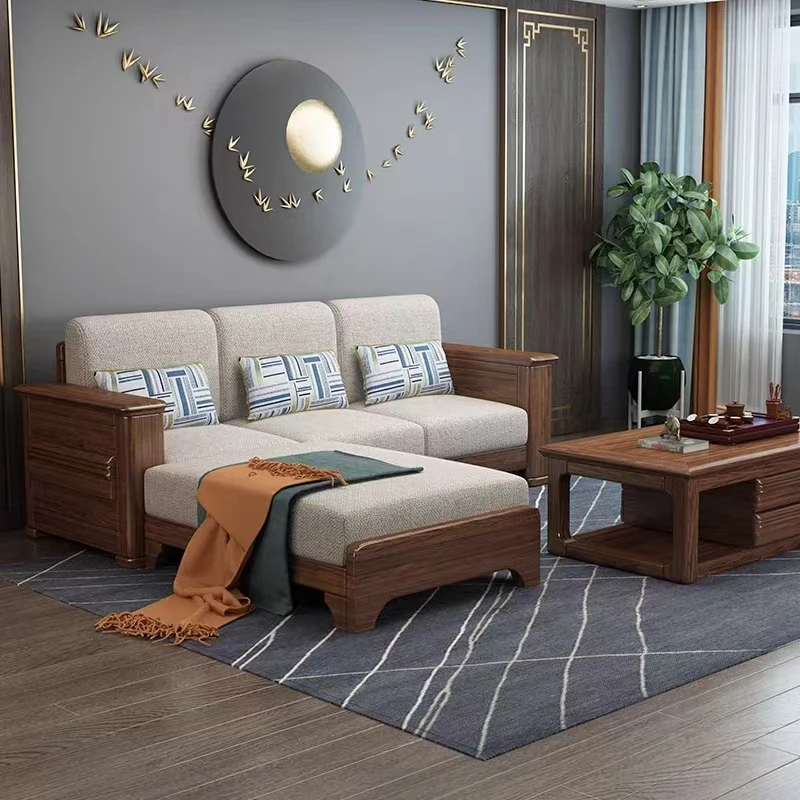 Chinese Style Solid Wood Modular Fabric Sofa New Complete Living Room Furniture Set Dining Hall Sofa set furniture modern