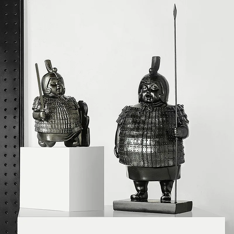New Chinese ornaments resin crafts creative retro terracotta warriors and horses living room home office desktop decoration gift
