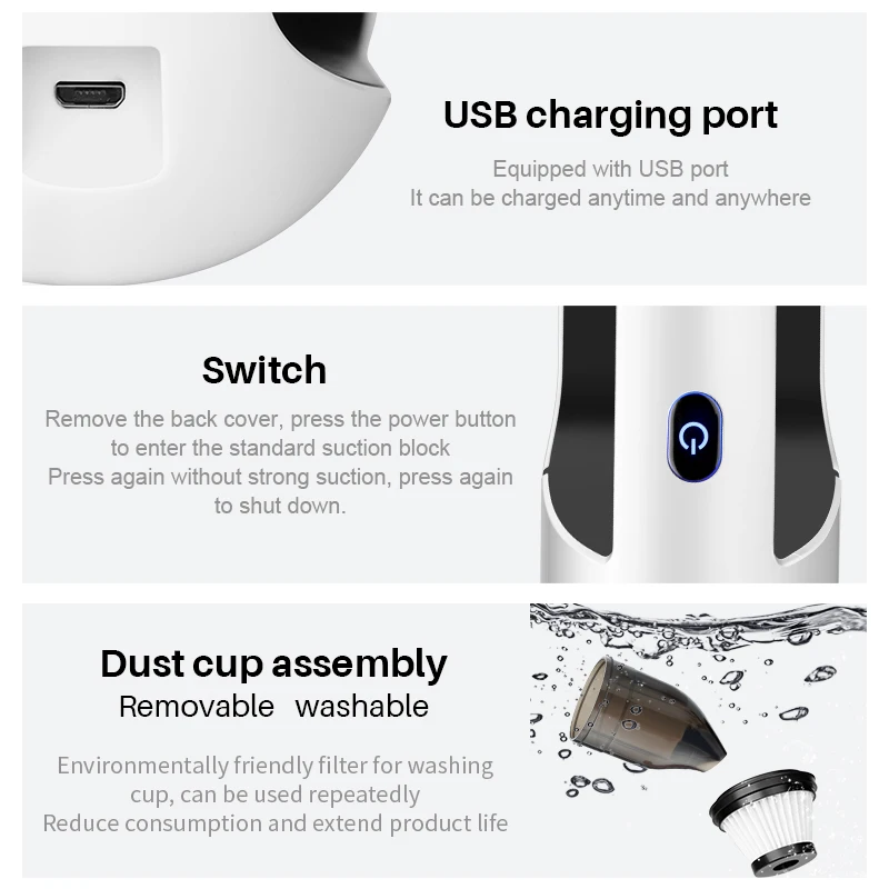 Amazon Hot Selling Handheld Wireless Vacuum Cleaner For Car With Powerful Auto Aspirateur Cyclonic