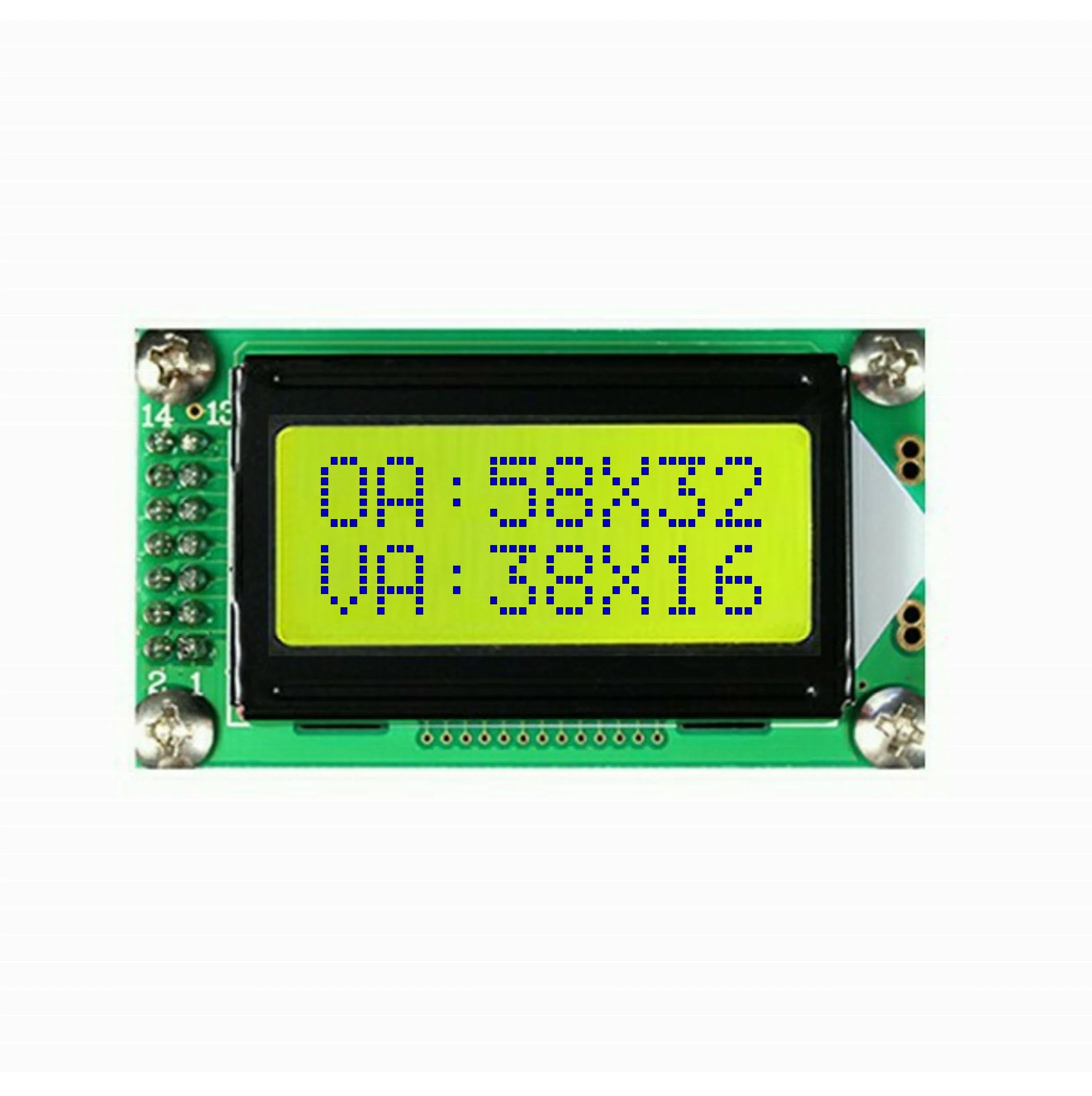 dot matrix 5x7 character font STN yellow green mode 8x2 type alphanumeric LCM 8 bit parallel interface 5V or 3V power supply