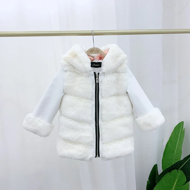 
New Winter Girls Faux Fur Jackets Coats Thick Warm Toddler Kids Winter Faux Fur Baby Coat 