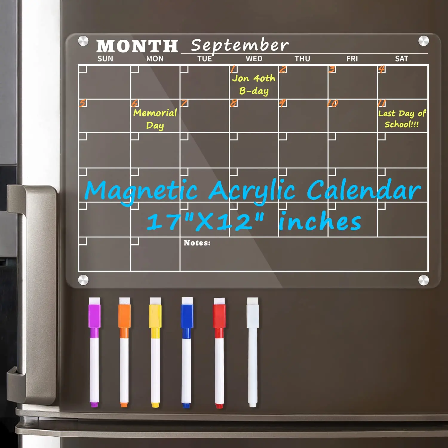 Customized Reusable Fridge Magnetic Dry Erase Weekly Monthly Planner Calendar with Markers Clear Acrylic Board Whiteboard