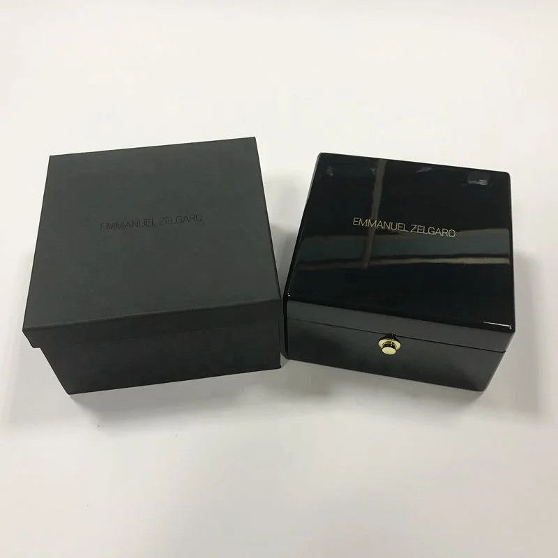 
Luxury High End Custom Logo Single Glossy Wooden Watch Storage Gift Box Black Watch Packaging Case 