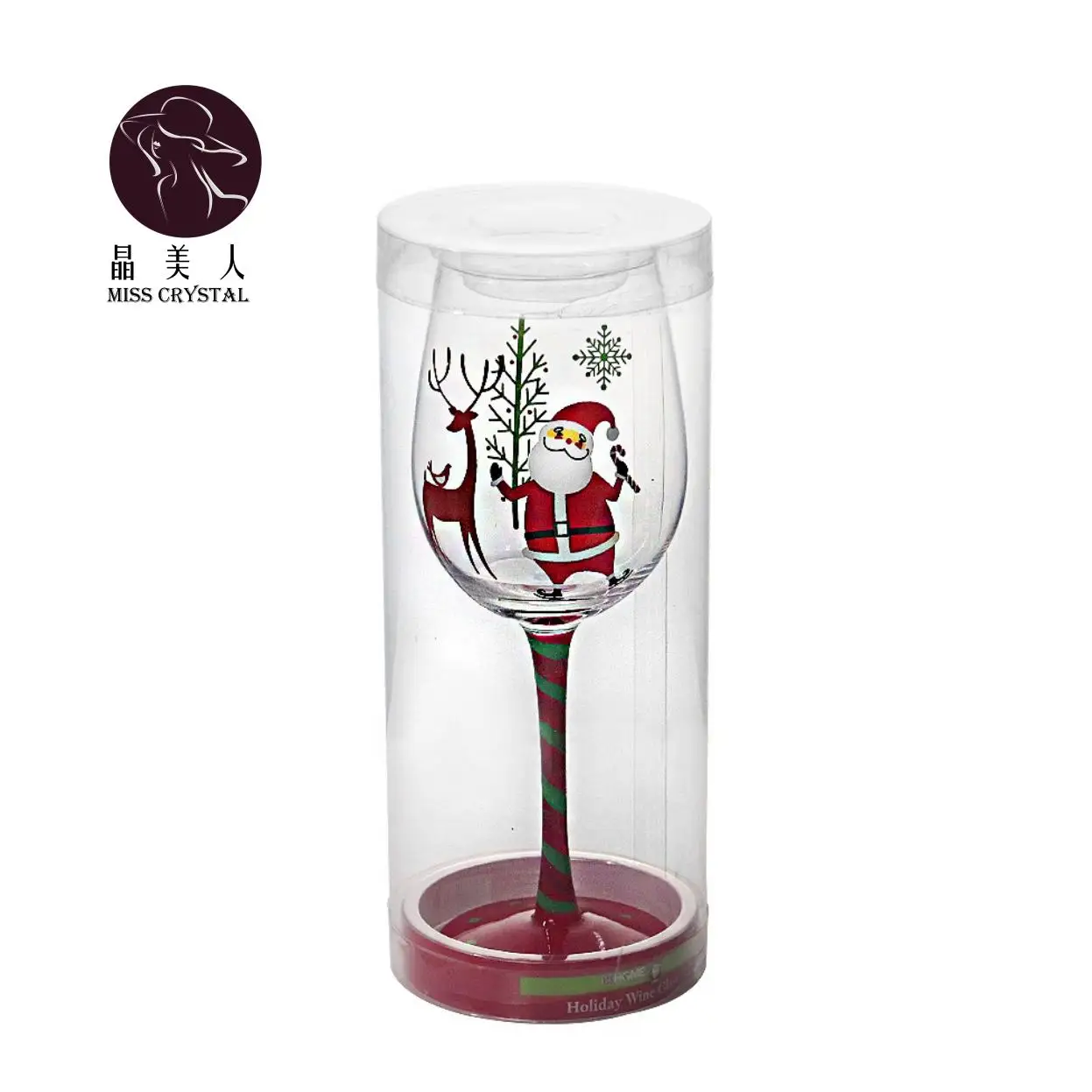 Crystal Stemmed Christmas Wine Glasses Goblets for Holiday Themed Seasonal Parties Gifts Him & Her Xmas 15 OZ