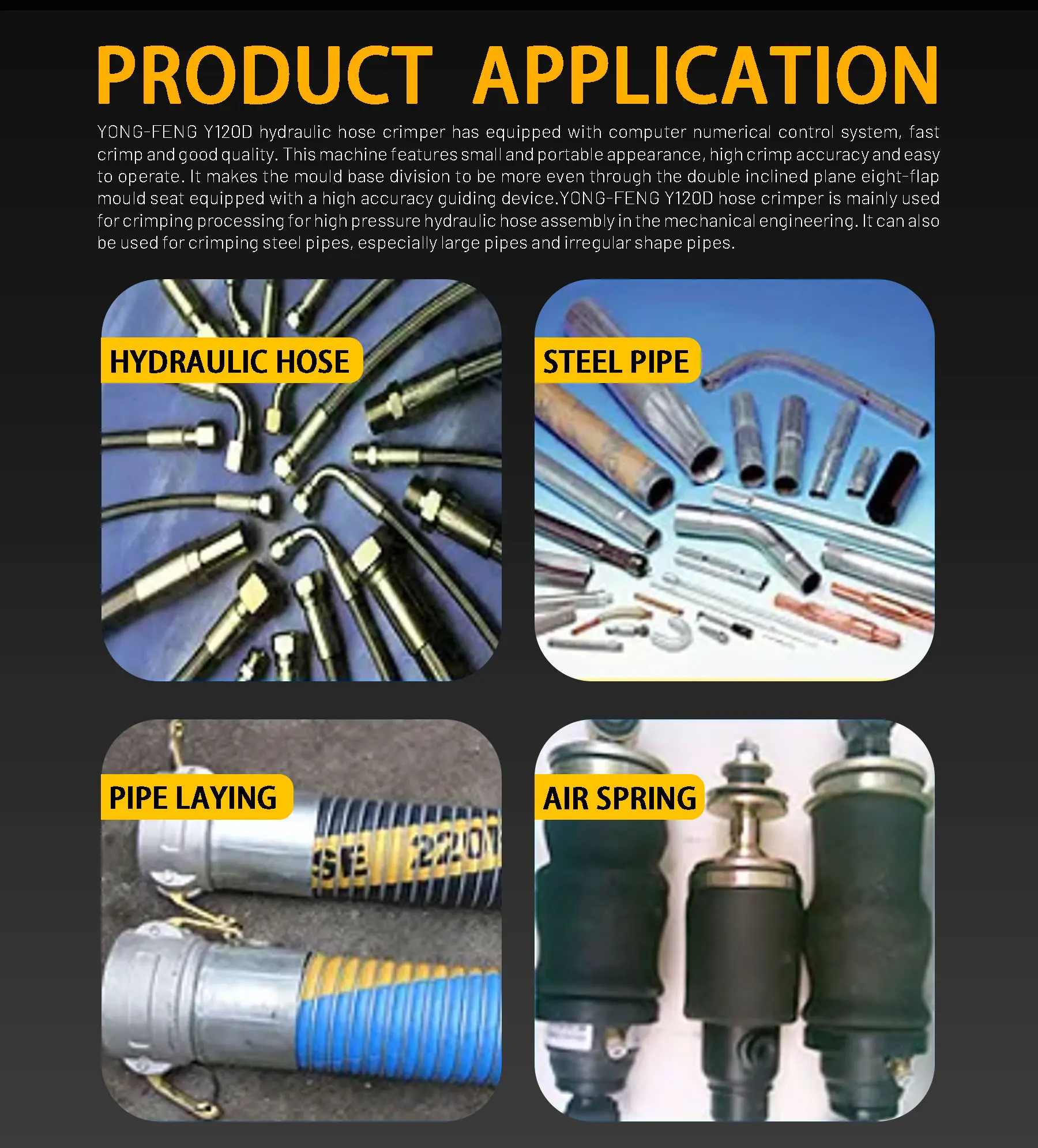 YONG-FENG Factory Directly Supply Y120D hydraulic hose crimper/crimping machine price