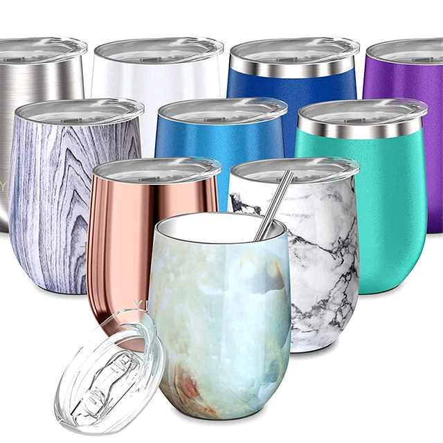 
Wholesale customized 12oz Stemless stainless steel wine mug with straw 