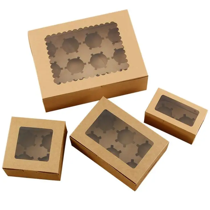 Disposable biodegradable mini nude color kraft paper personalized cake pastry dessert boxes with lid
